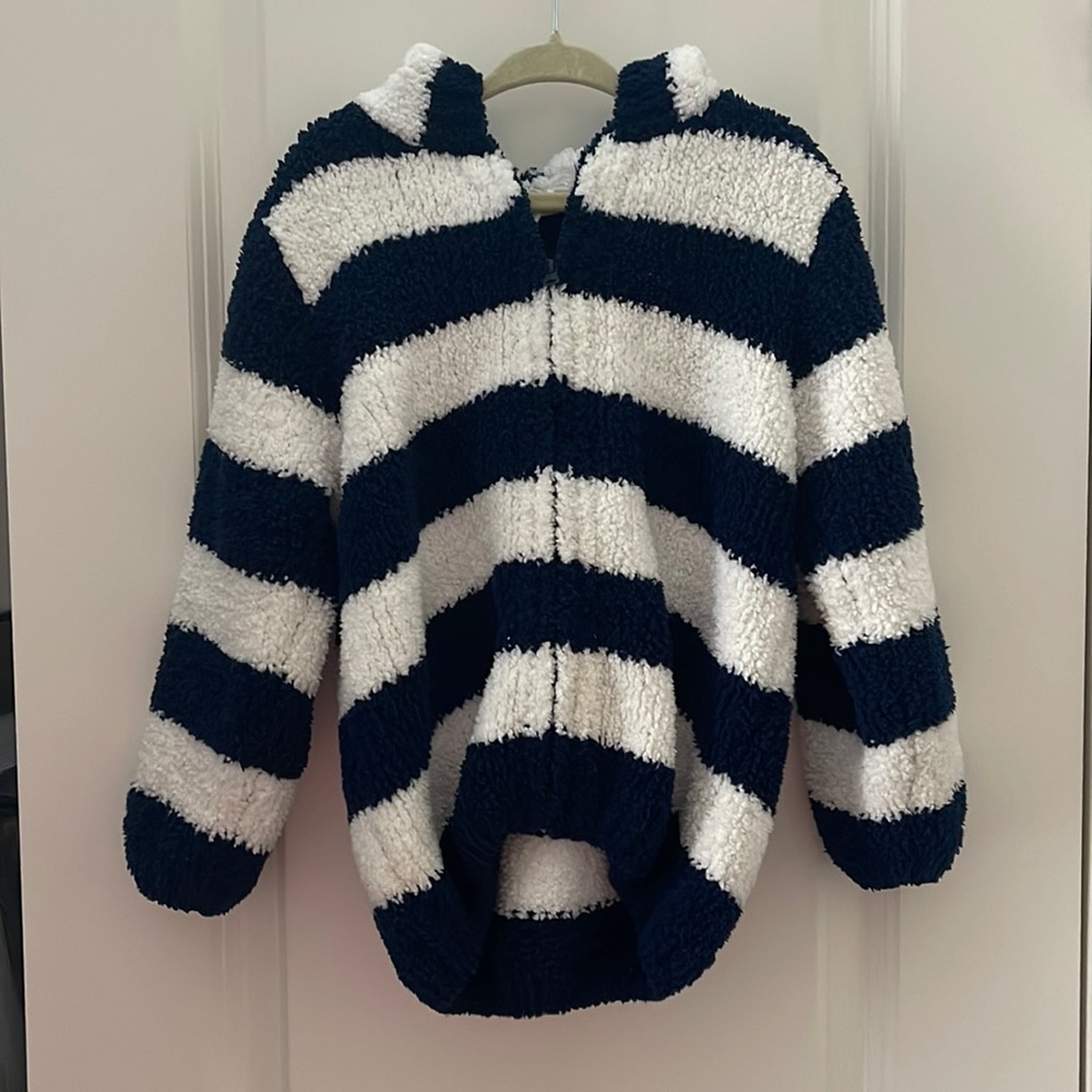 Angel Dear - Navy/White Stripe Chenille hoodie jacket - 4T